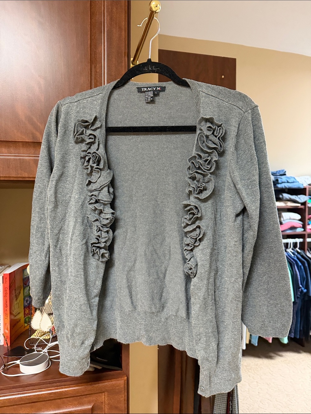 Tracy M Gray Ruffle-Front Open Cardigan